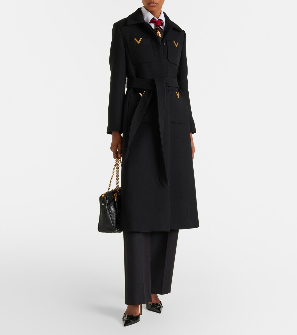 Valentino VGold belted wool and silk coat