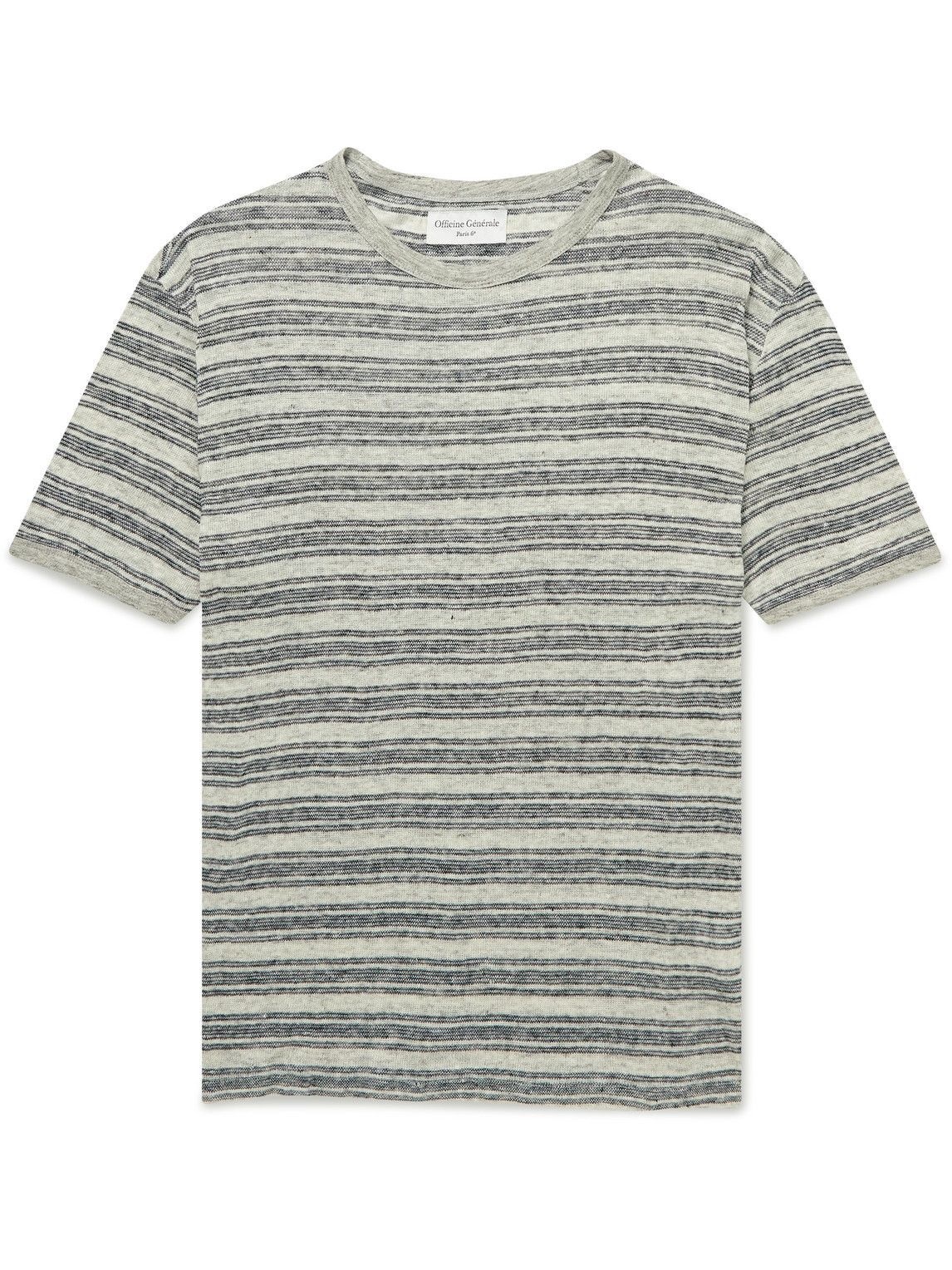 Officine Générale - Striped Linen T-Shirt - Gray Officine Generale