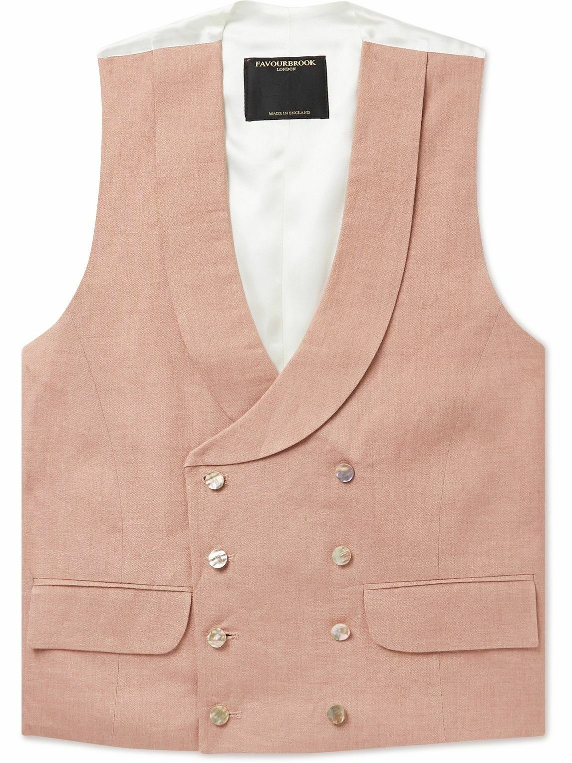Photo: Favourbrook - Sidmouth Slim-Fit Shawl-Collar Double-Breasted Linen Waistcoat - Pink