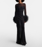 Gucci GG feather-trimmed sheer gown