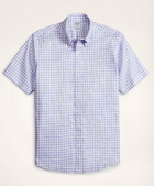 Brooks Brothers Men's Stretch Regent Regular-Fit Dress Shirt, Non-Iron Twill Short-Sleeve Grid Check | Light/Blue