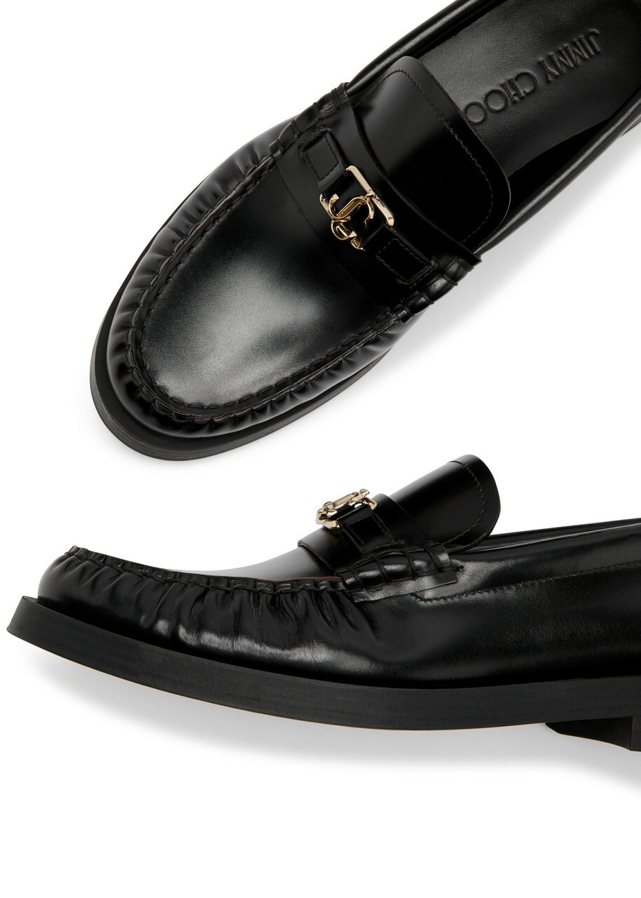 ローファー・オックスフォード JIMMY CHOO Woman Loafers Black ADDIEJCXXF BLACK Addie/JC | Black Box Calf Leather Flat Loafers with JC