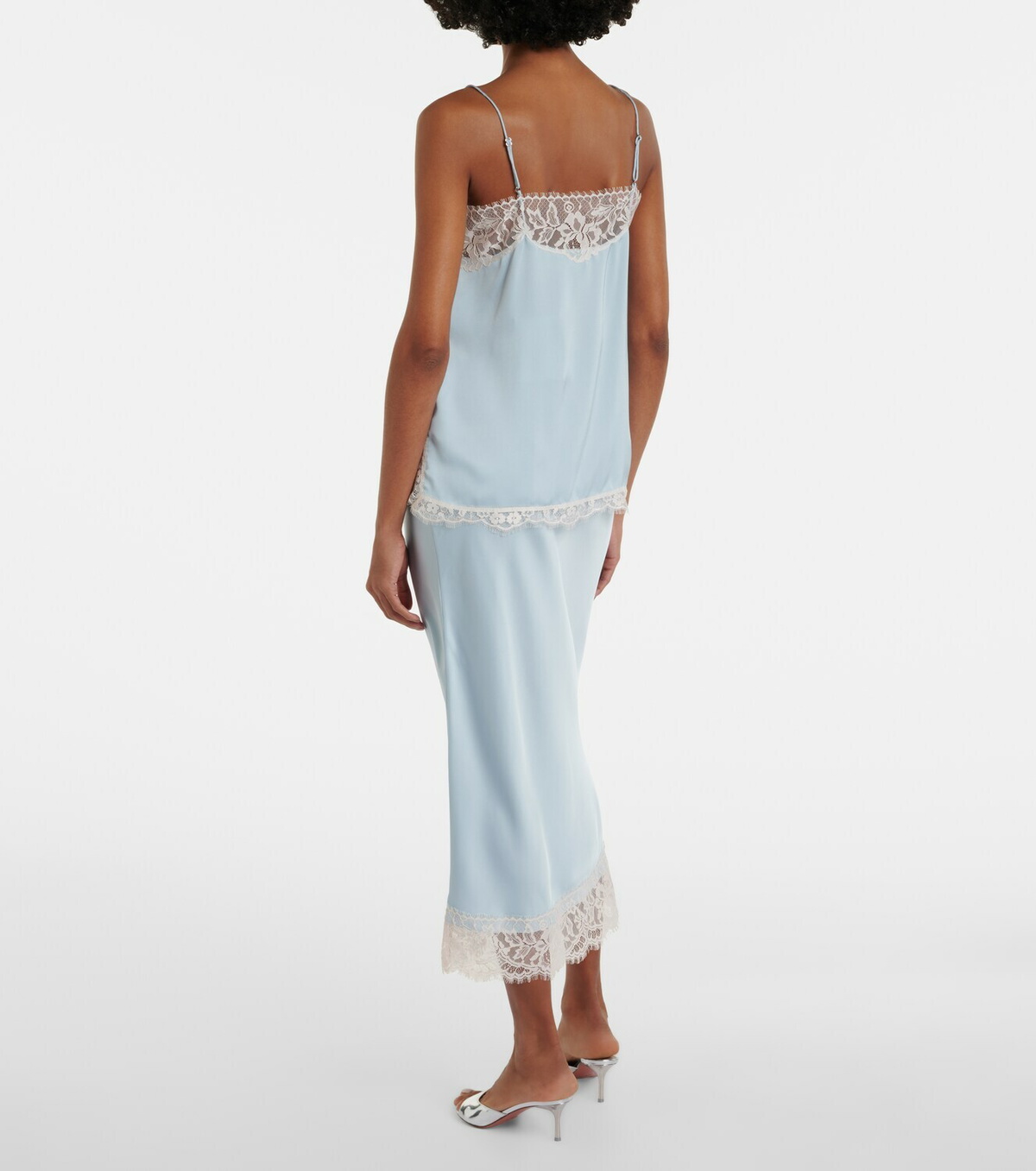 Faithfull Cydney lace-trimmed satin midi skirt