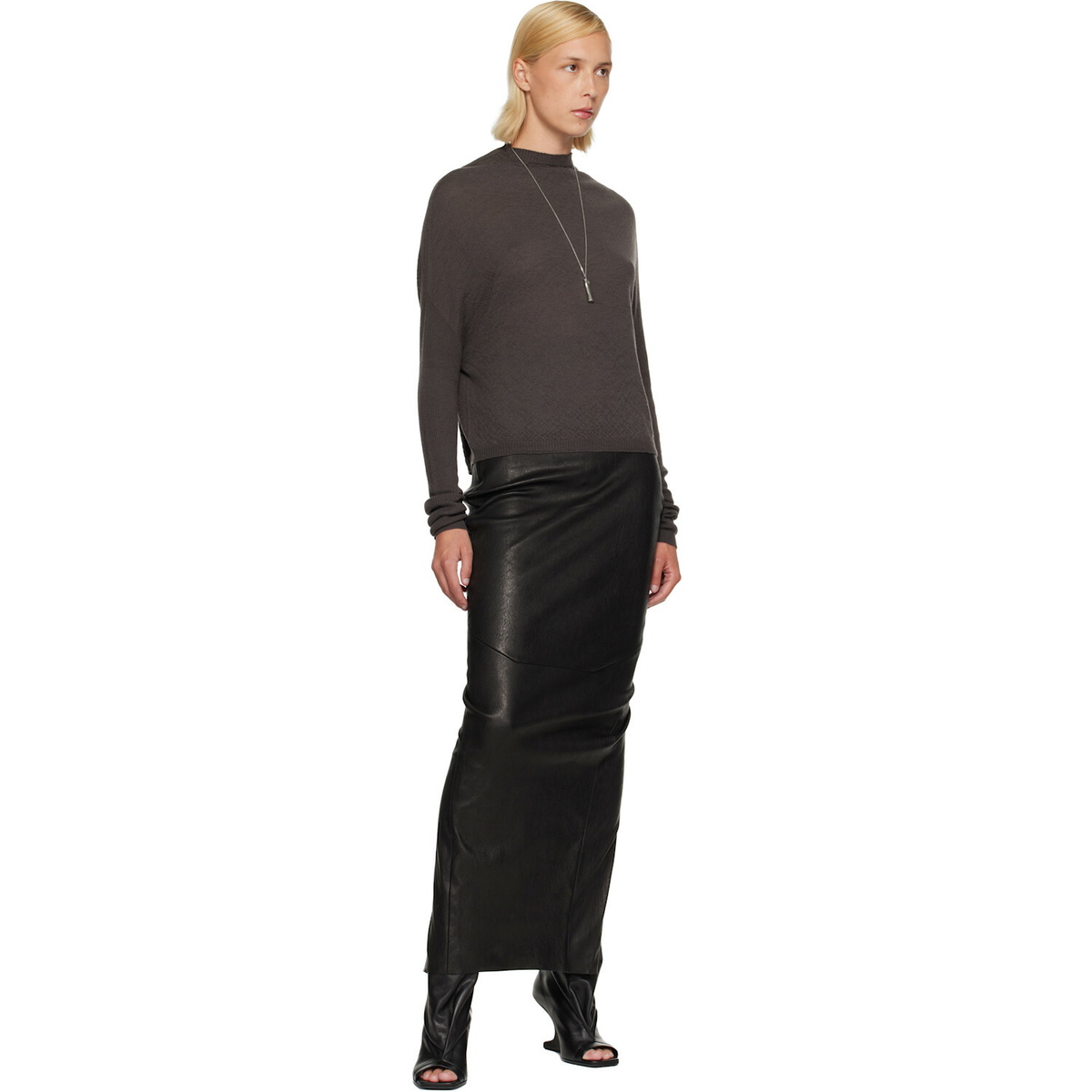 Rick Owens Gray Tower Crater Knit Sweater