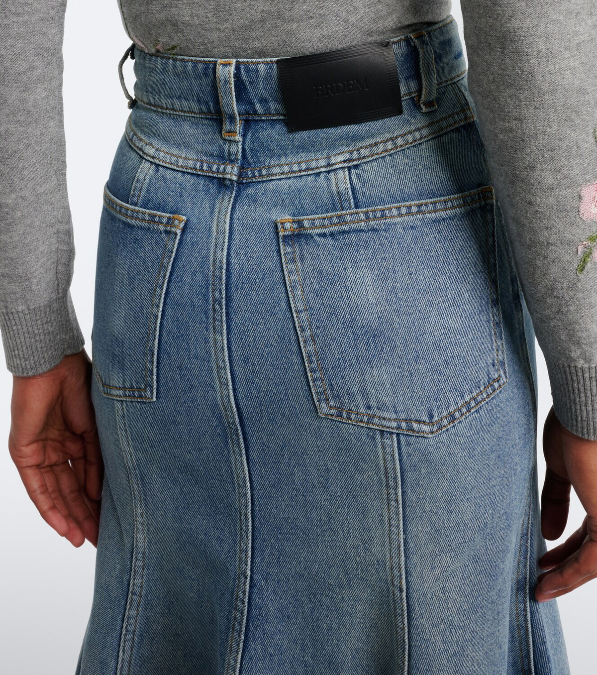 Erdem Floral-appliqué denim midi skirt