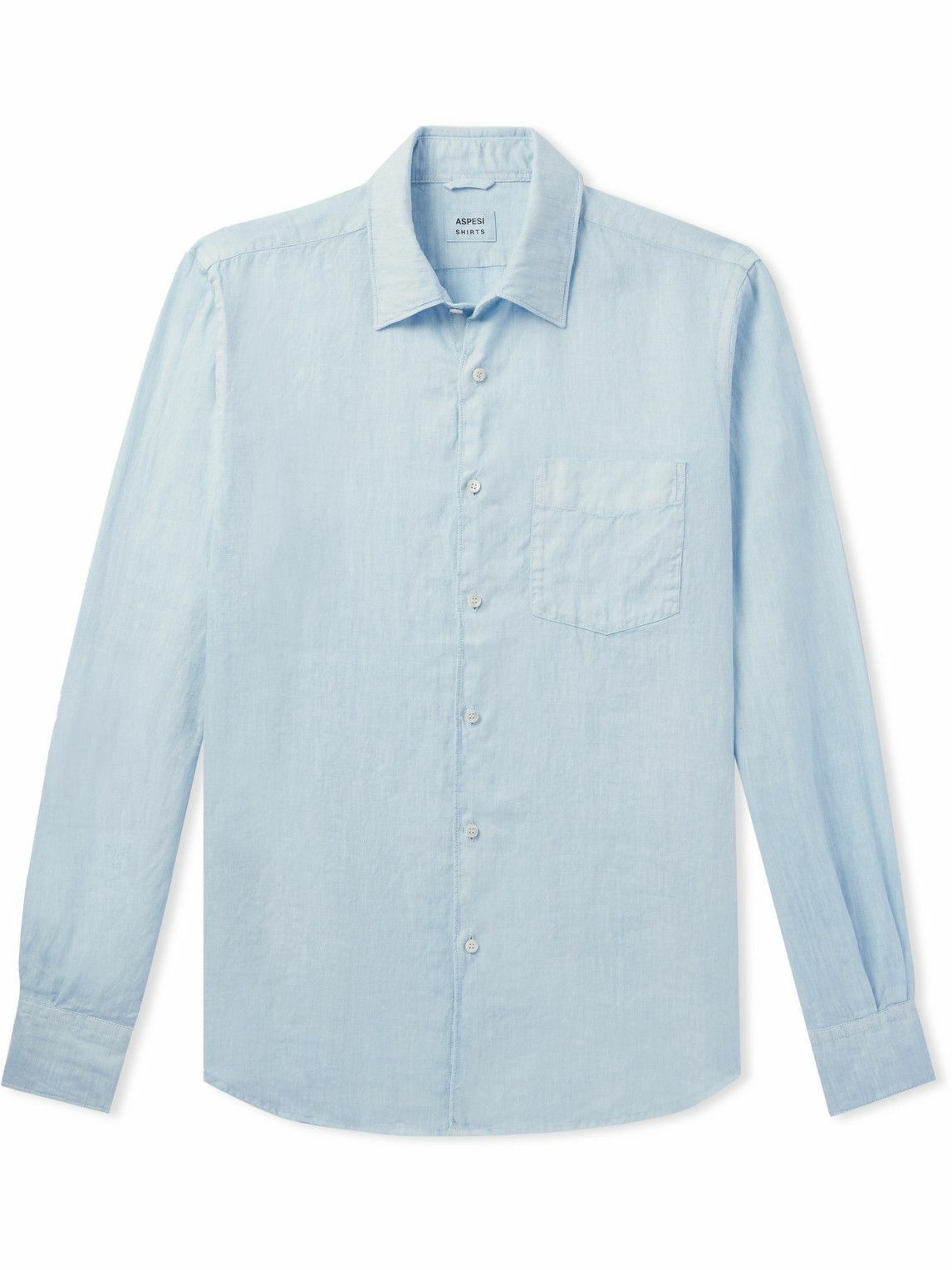 Photo: Aspesi - Sedici Slim-Fit Cutaway-Collar Linen Shirt - Blue