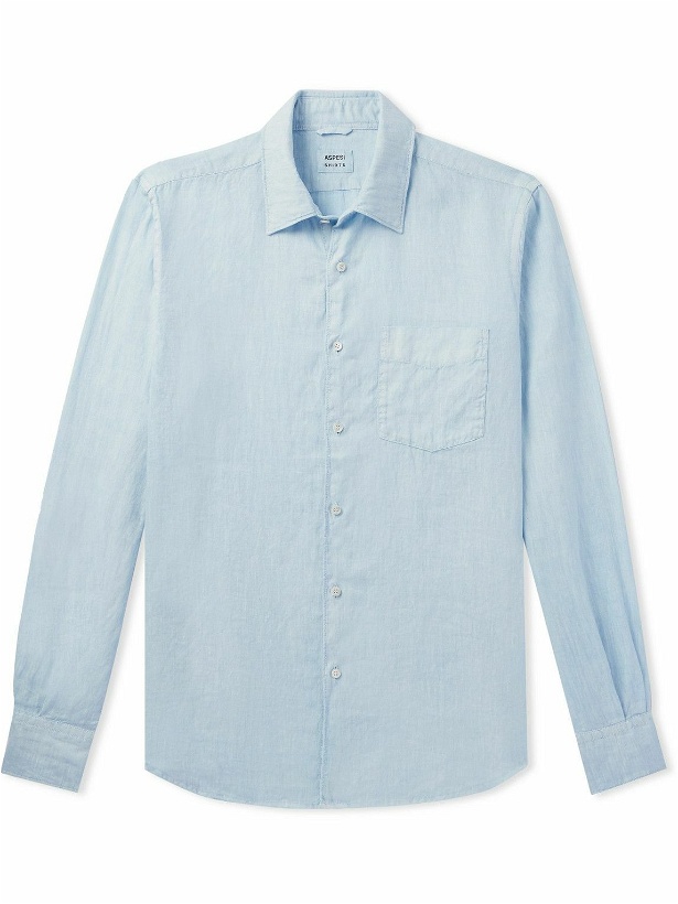 Photo: Aspesi - Sedici Slim-Fit Cutaway-Collar Linen Shirt - Blue