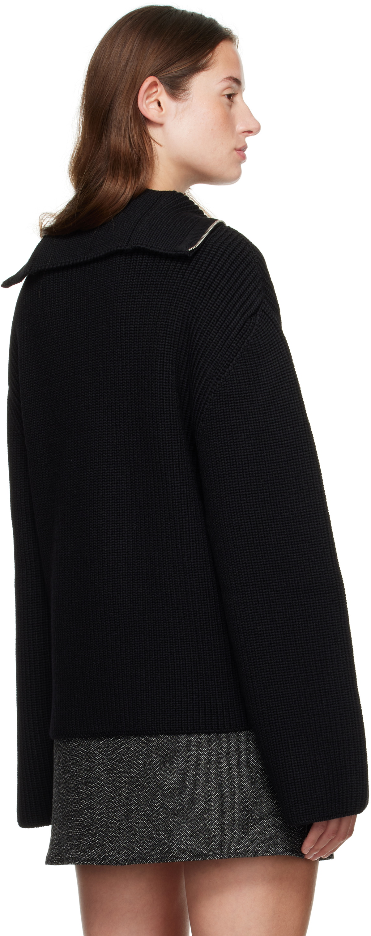 Courrèges Black Ribbed Wool Trucker Sweater