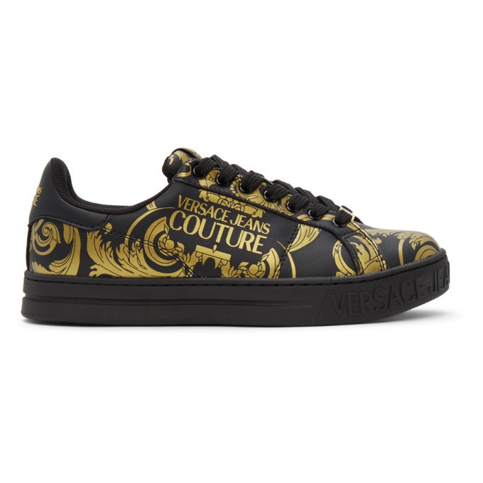 Photo: Versace Jeans Couture Black and Gold Baroque Logo Sneakers