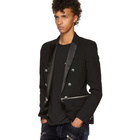 Balmain Black Six-Button Zip Point Collar Blazer