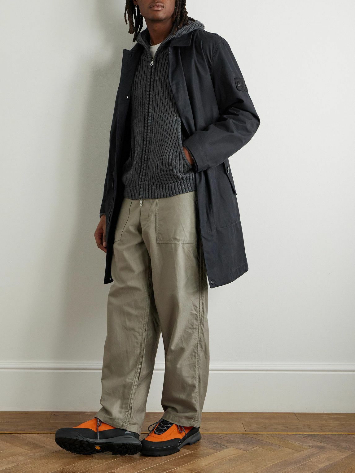 Stone Island - Ghost Logo-Appliquéd Organic Cotton-Canvas Trench Coat - Black