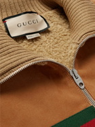 GUCCI - Webbing-Trimmed Suede-Panelled Wool Bomber Jacket - Brown