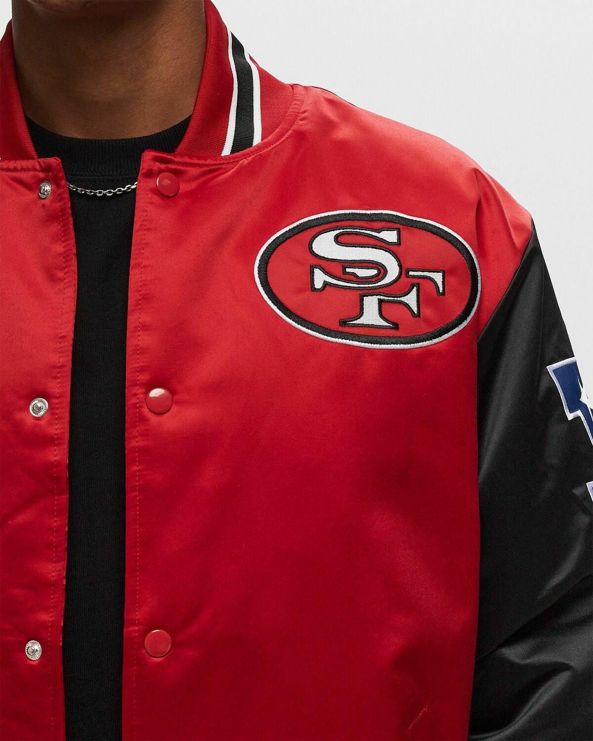 Mitchell & Ness Nfl Primetime Heavyweight Satin Jacket Vintage Logo San Francisco 49 Ers   Black/Red     College Jackets/Team Jackets   S