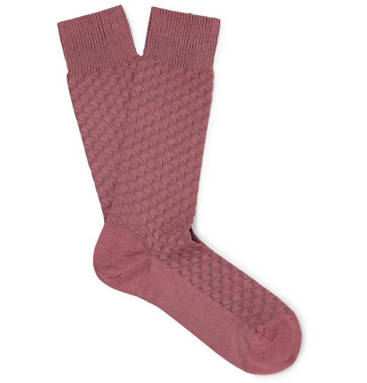 Photo: Ermenegildo Zegna - Textured Stretch Cotton-Blend Jacquard Socks - Pink