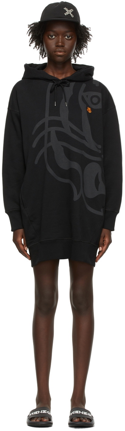 Kenzo Black K-Tiger Hooded Sweater Dress Kenzo 