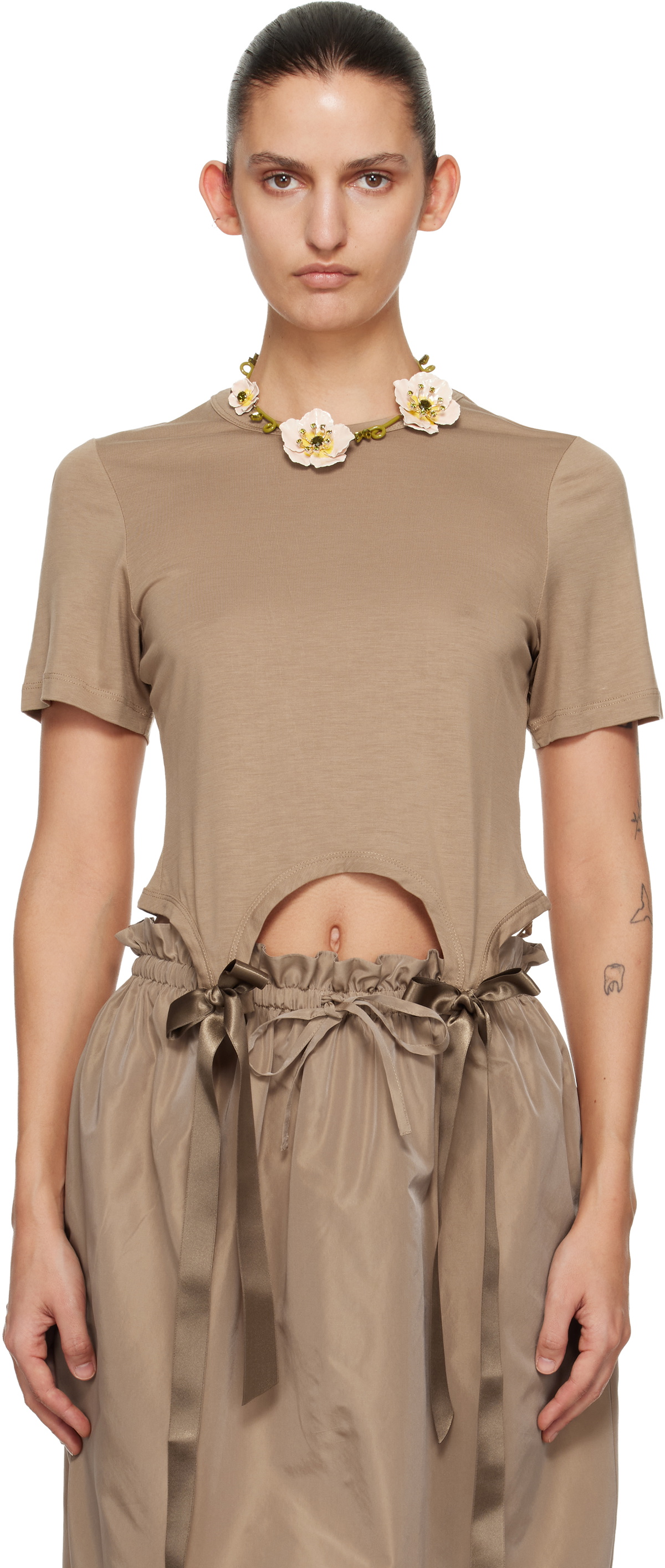 Simone Rocha Tan Bow Tail Easy T-shirt