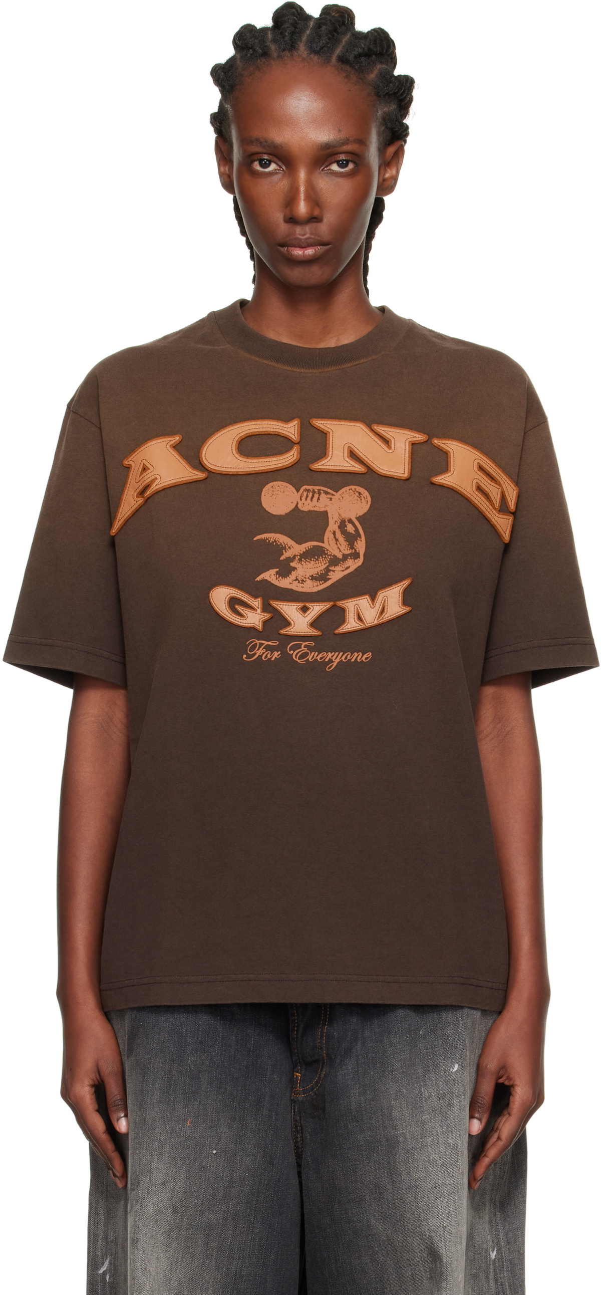 トップス Acne Studios Edra Coeur T-Shirt Acne Studios Women's Edra Coeur T-Shirt in Brown/Pink Acne
