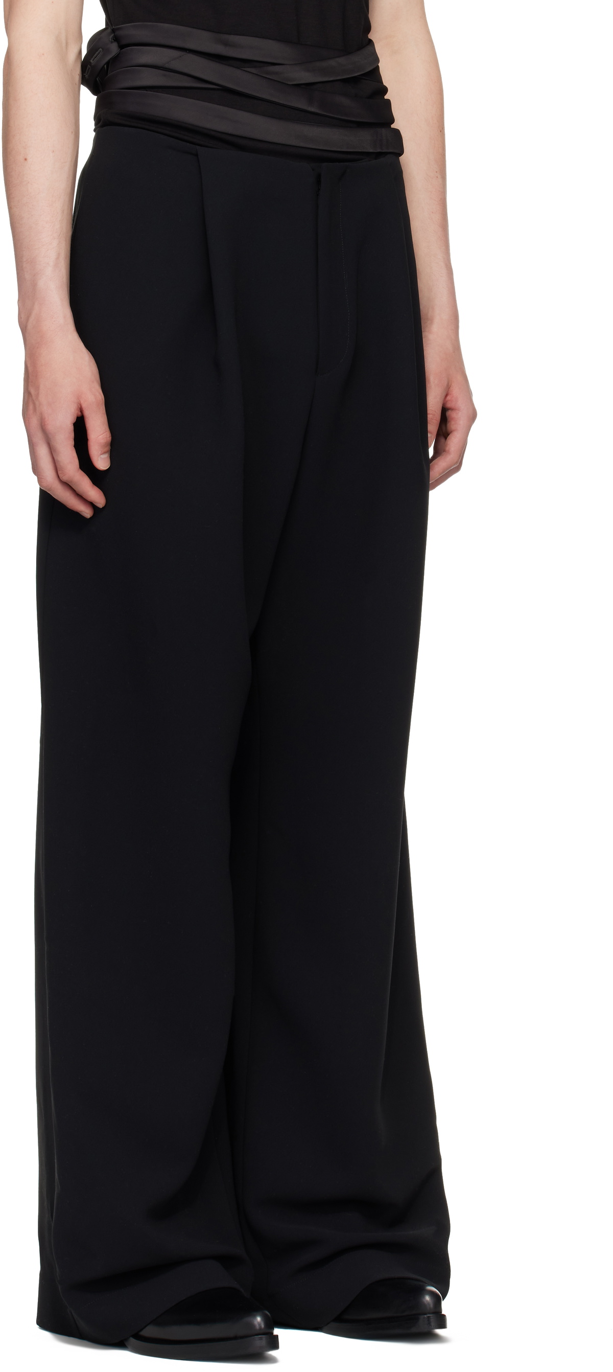 AARON ESH Black Waistbandless Wide Crêpe Trousers
