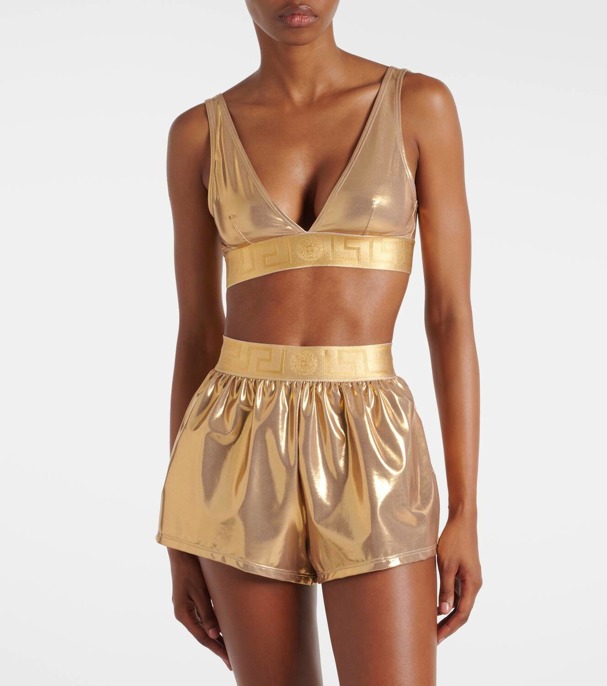 Versace Logo metallic swim shorts