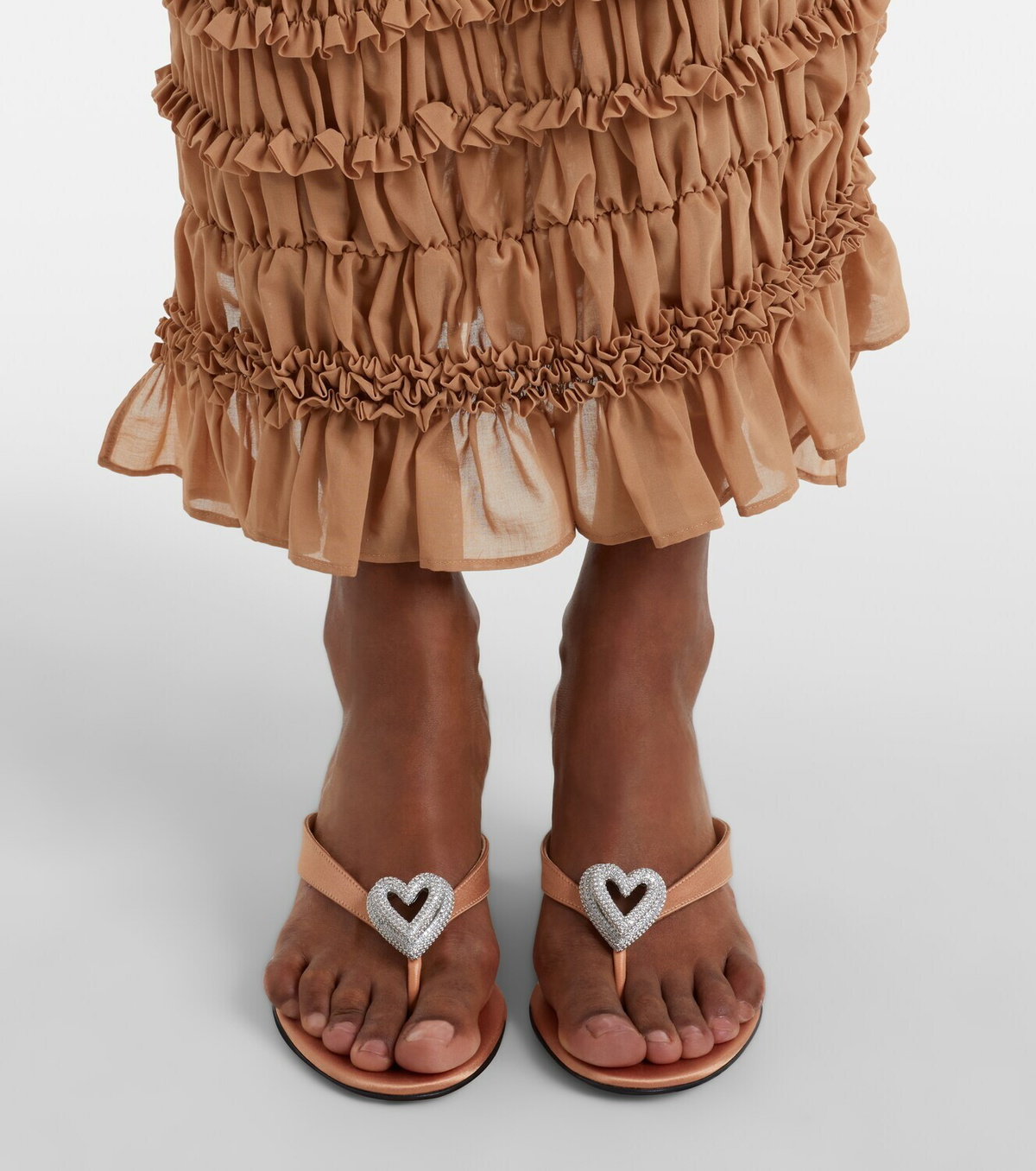 Mach & Mach Double Heart satin wedge thong sandals