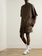 FEAR OF GOD ESSENTIALS - Wide-Leg Logo-Appliquéd Cotton-Blend Jersey Drawstring Shorts - Brown