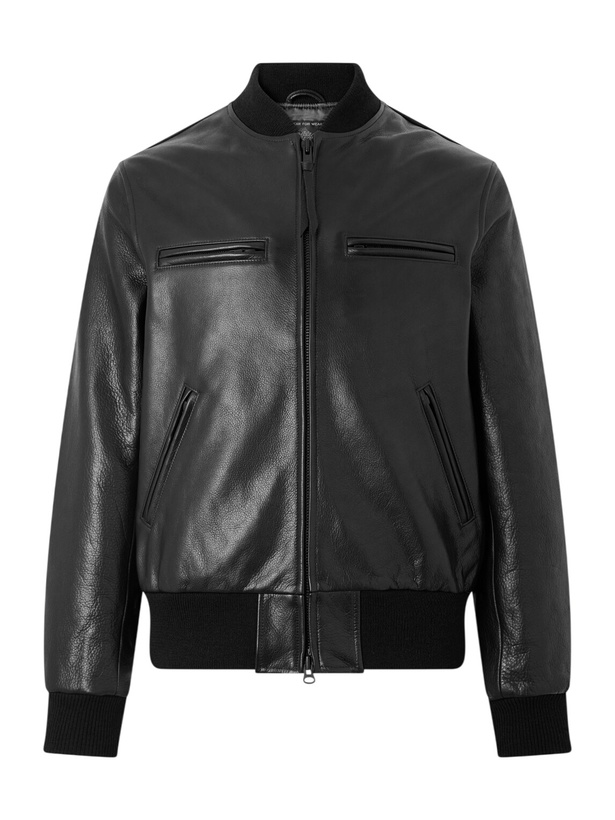 Photo: Golden Bear - The Ridgewood Knit Trimmed Leather Bomber Jacket - Black
