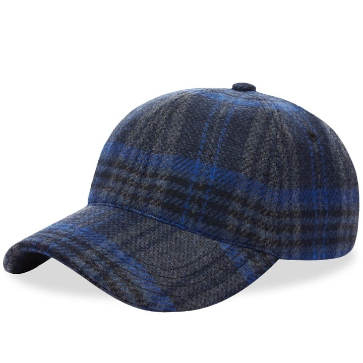 Photo: A.P.C. Men's Charlie Check Wool Cap in Heathered Grey/Blue
