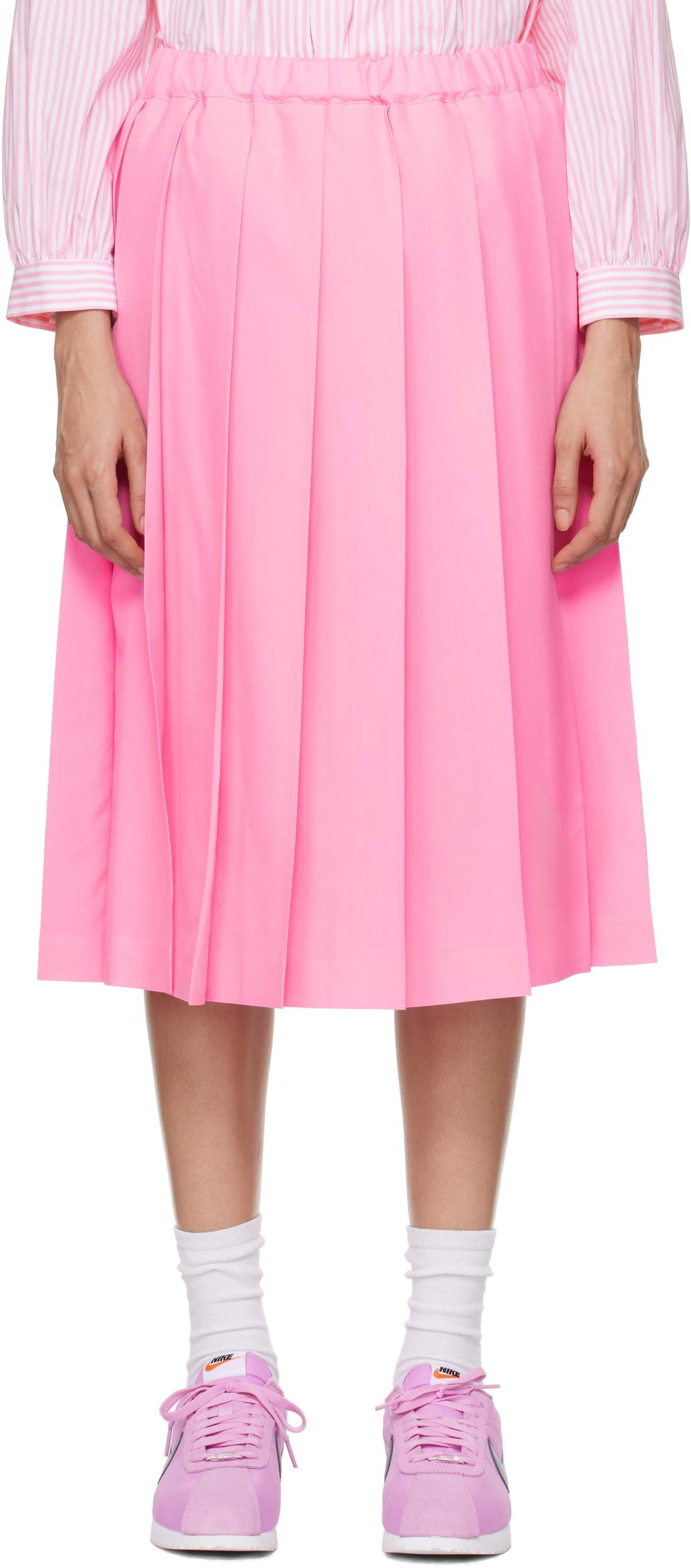 Comme des Garçons Girl Pink Tropical Wool Midi Skirt