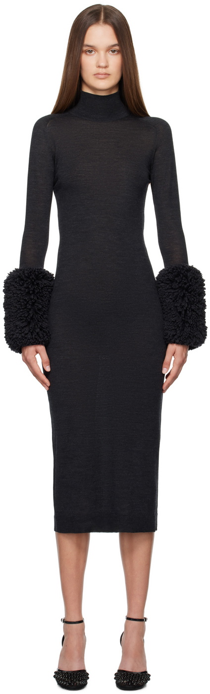 ALAA Black Bubble Cuff Midi Dress ALAA