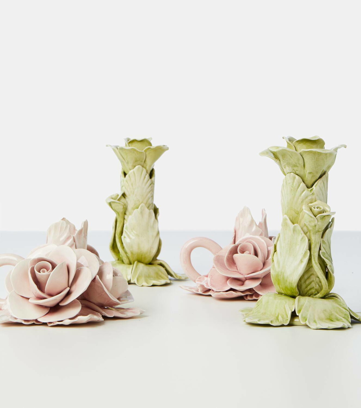Bitossi Set of 2 floral ceramic candleholders