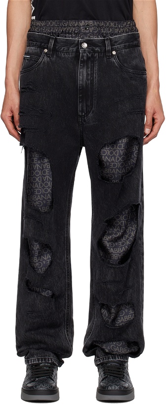 Photo: Dolce & Gabbana Black Distressed Jeans