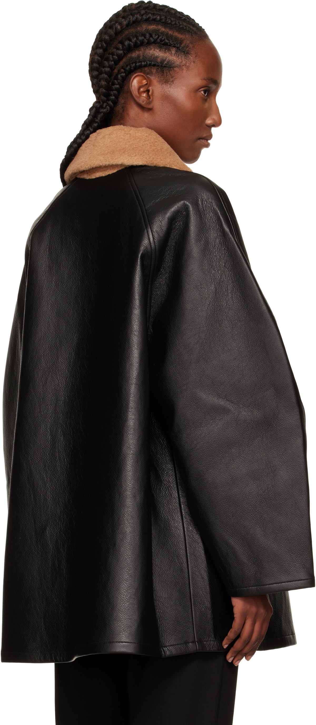 Cordera Black Aviator Midi Faux-Leather Coat