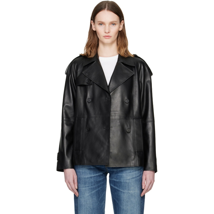 Photo: MACKAGE Black DOLORES Double-Breasted Leather Jacket