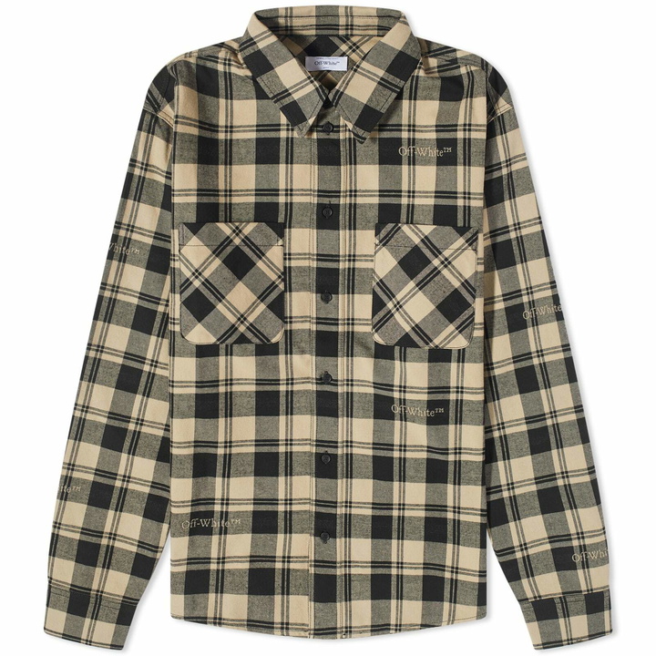 Photo: Off-White Men's Check Flannel Shirt in Beige/Black