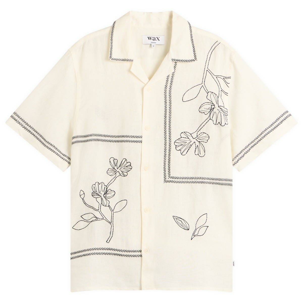 Wax London Men's Didcot Grid Flowers Vacation Shirt in Ecru/Navy