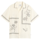 Wax London Men's Didcot Grid Flowers Vacation Shirt in Ecru/Navy