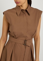 Brunello Cucinelli Belted Cotton-blend Midi Shirt Dress Brown