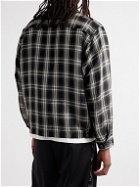 Flagstuff - Logo-Embroidered Checked Linen-Blend Zip-Up Jacket - Black