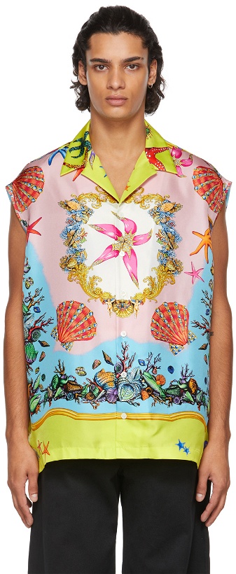 Photo: Versace Multicolor Silk Trésor De La Mer Sleeveless Shirt