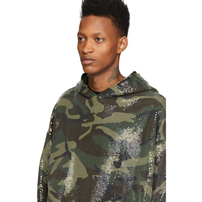 R13 Green Camouflage Sequined Hoodie R13