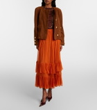 Saint Laurent Ruffled sheer silk maxi skirt