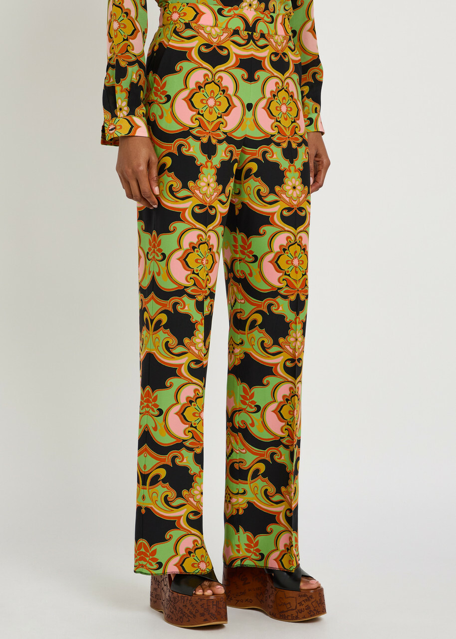 Etro Patterned Straight-leg Silk Trousers Black