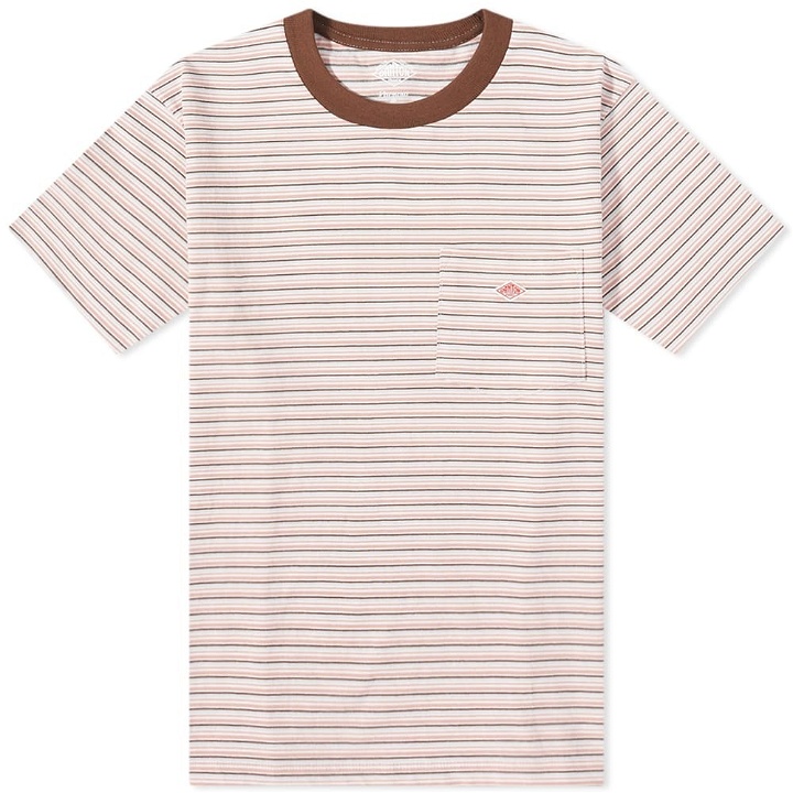Photo: Danton Men's Stripe Crew Pocket T-Shirt in Pink Multi Stripe