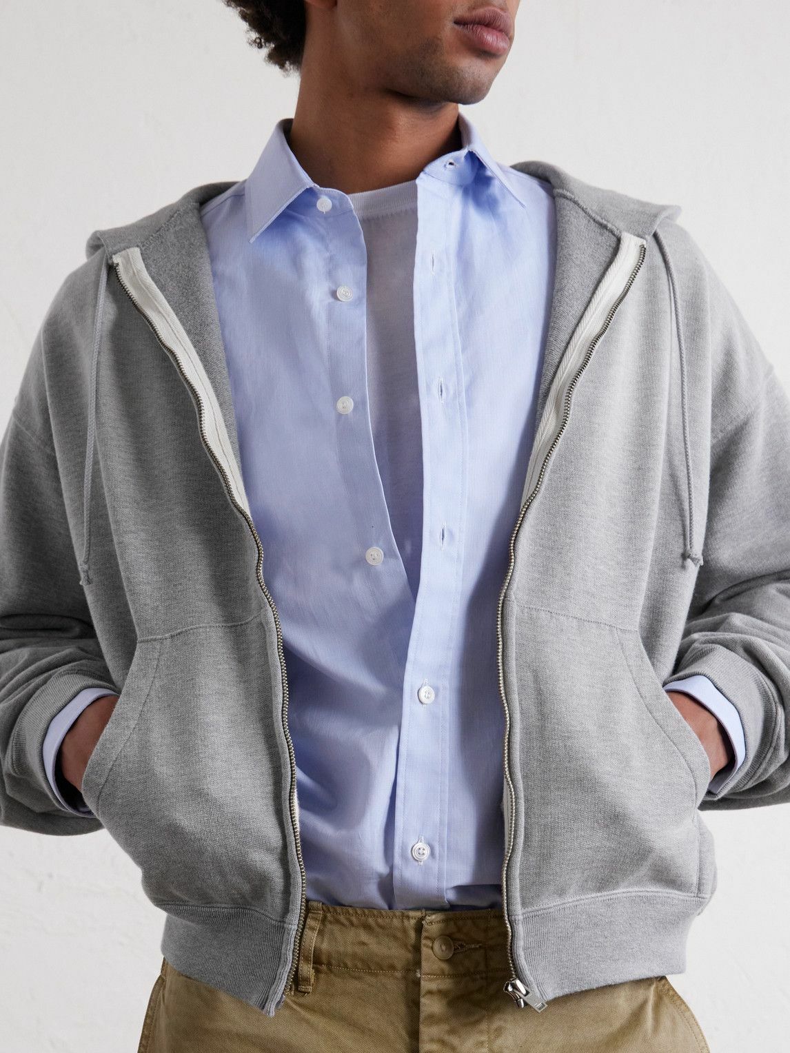 Auralee - Product Dyed Pima Cotton Zip-Up Hoodie - Gray
