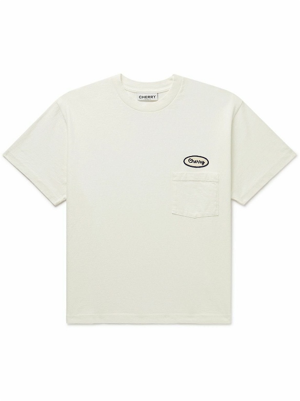 Photo: CHERRY LA - Logo-Appliquéd Cotton-Jersey T-Shirt - Neutrals
