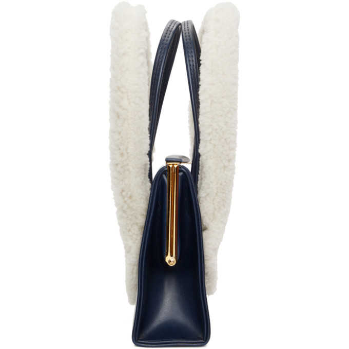 Stefan Cooke Navy Leather and Shearling Vintage Tote Stefan Cooke