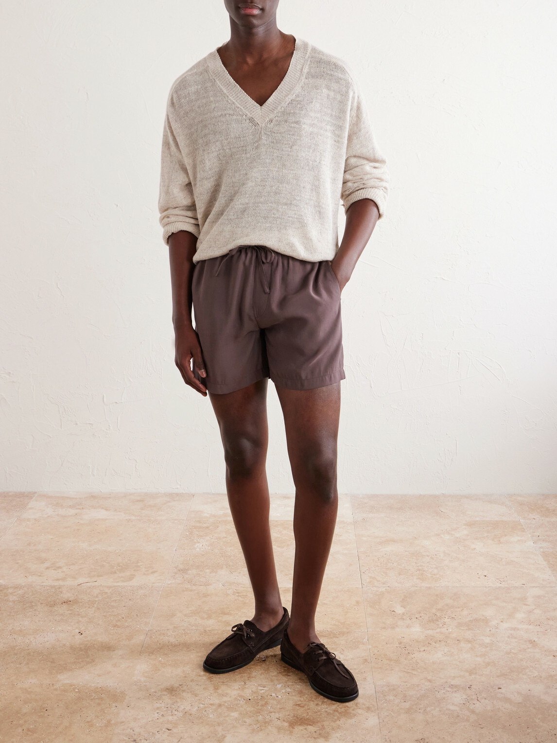 FRAME - Summer Boxer Straight-Leg Shell Shorts - Brown