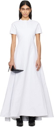 VETEMENTS White Metalized Wrinkled Logo Embroidered T-Shirt Maxi Dress