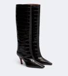 Amina Muaddi Mona croc-effect leather knee-high boots