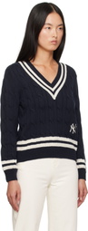 Sporty & Rich Navy '47 Edition Yankees Serif Cable Knit Sweater